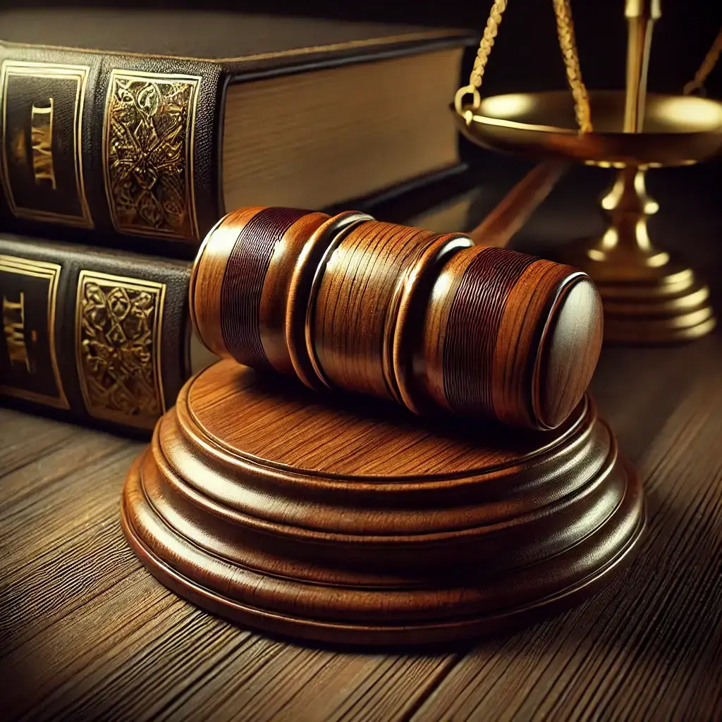 Judges gavel resting on a wooden block beside legal books, symbolizing the need for democratic reform, justice, and rule of law as discussed in Oscar Beck's commentary on political integrity and Republican Party analysis.